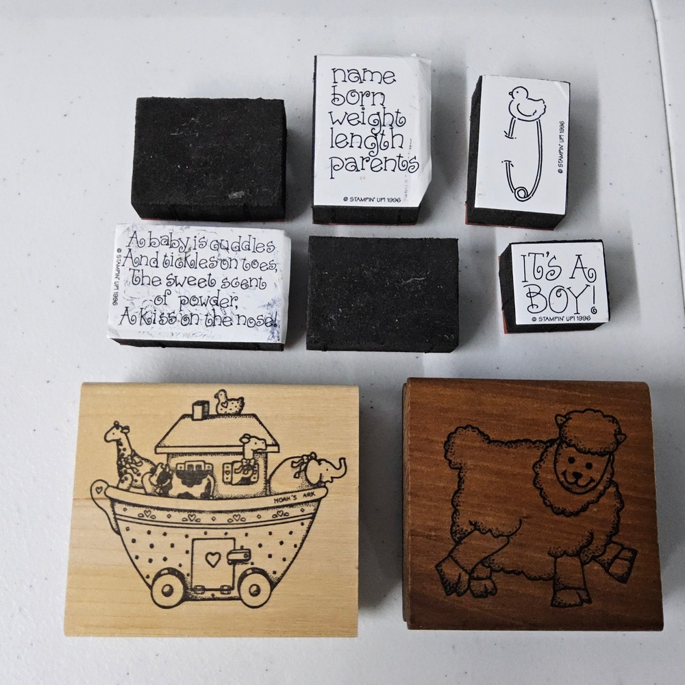 Stampin Up Baby Stamps Noahs Ark It's A‎ Boy Footprints Scrapbooking Craft